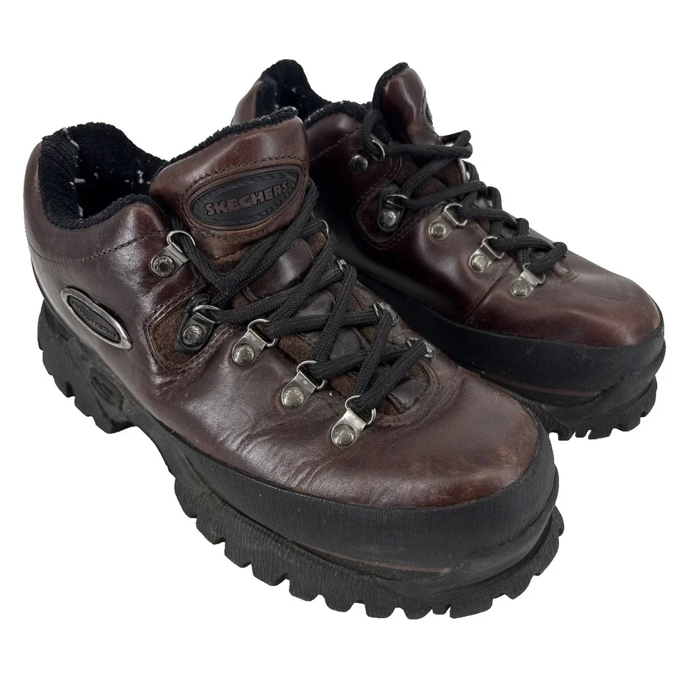 Vintage Skechers Shoes Men 7 Women 8.5 Oxblood Brown Leather Platform Y2K Chunky